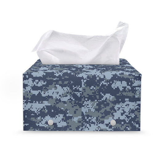 Navy Digital Camo Pattern Print Leather Tissue Box Cover