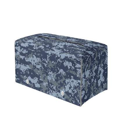Navy Digital Camo Pattern Print Leather Tissue Box Cover