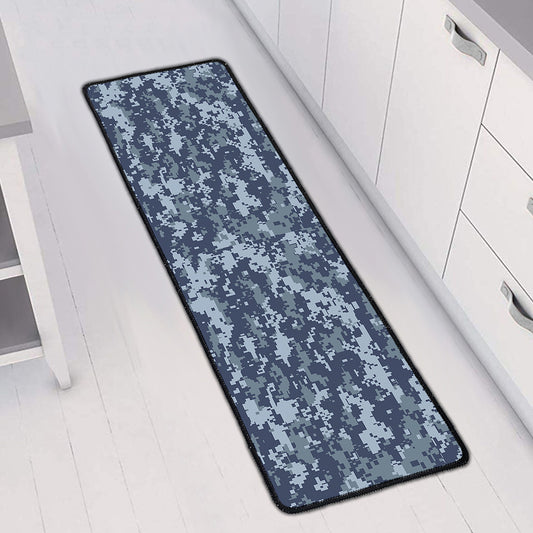 Navy Digital Camo Pattern Print Long Kitchen Mat