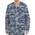 Navy Digital Camo Pattern Print Long Sleeve Baseball Jersey