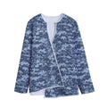 Navy Digital Camo Pattern Print Long Sleeve Short Coat