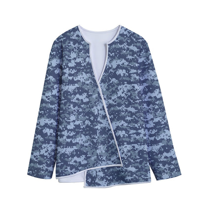 Navy Digital Camo Pattern Print Long Sleeve Short Coat
