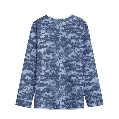 Navy Digital Camo Pattern Print Long Sleeve Short Coat