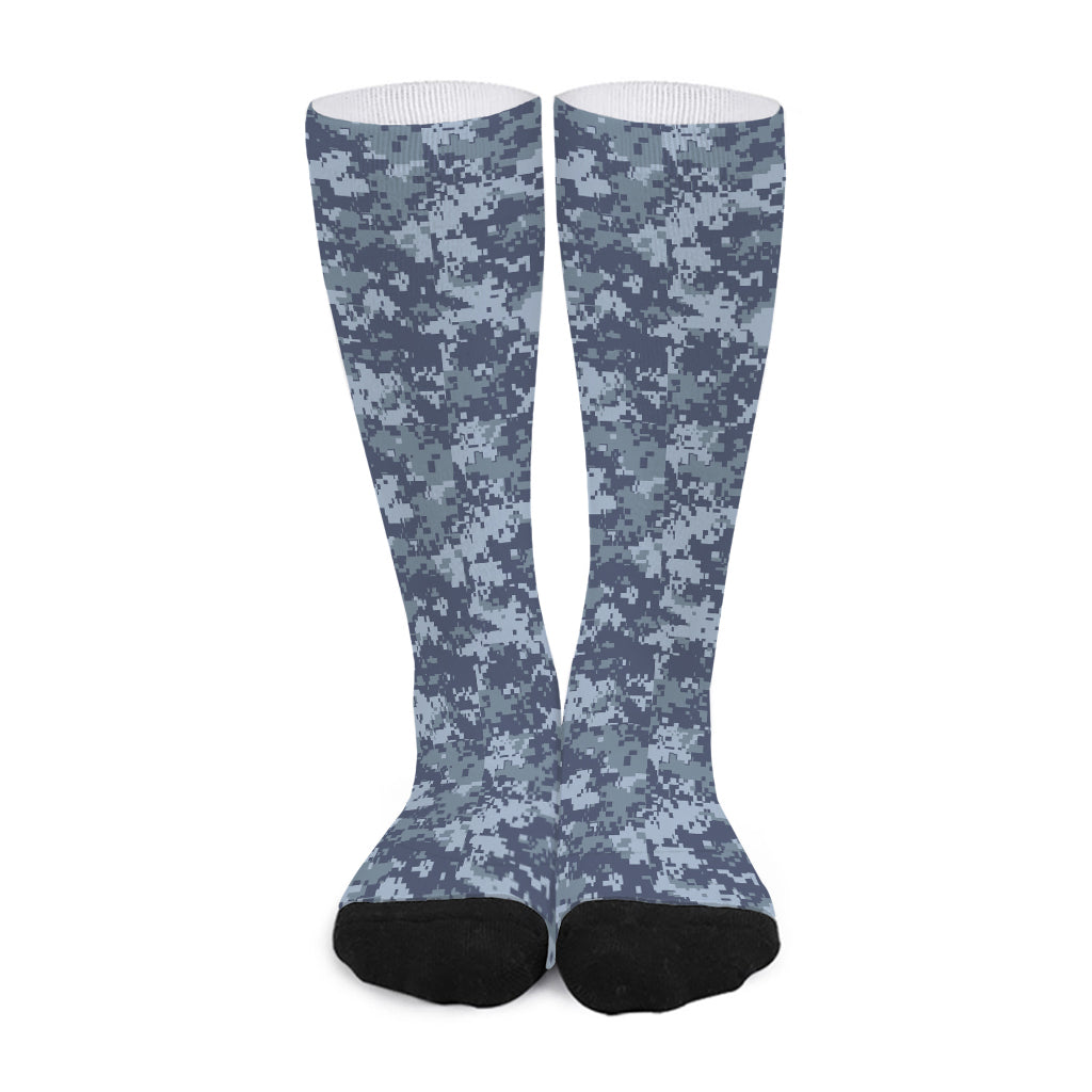 Navy Digital Camo Pattern Print Long Socks