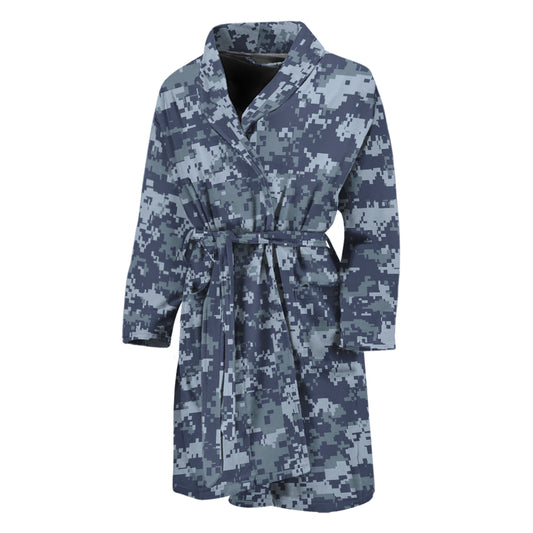 Navy Digital Camo Pattern Print Men's Bathrobe