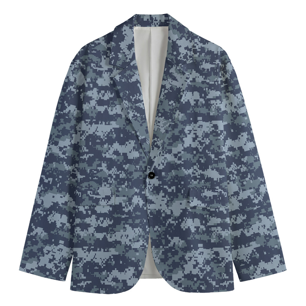 Navy Digital Camo Pattern Print Men's Blazer