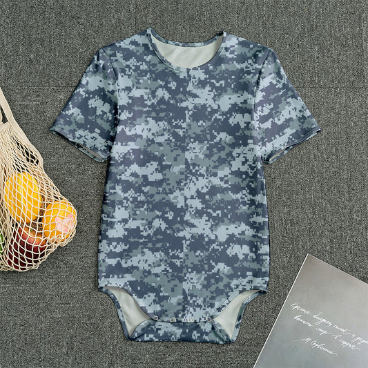Navy Digital Camo Pattern Print Men's Bodysuit