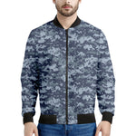 Navy Digital Camo Pattern Print Men's Bomber Jacket
