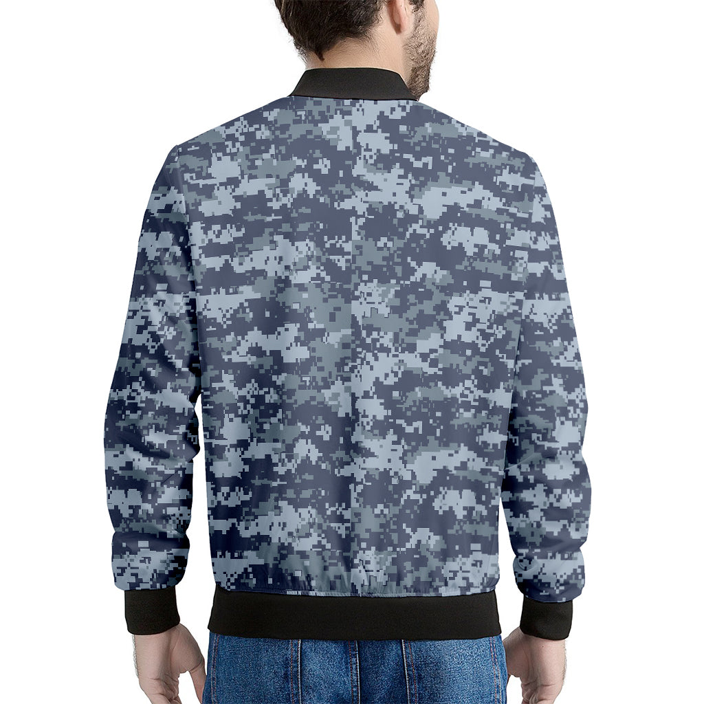 Navy Digital Camo Pattern Print Men's Bomber Jacket