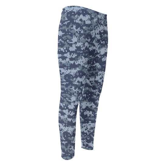 Navy Digital Camo Pattern Print Men's Compression Pants