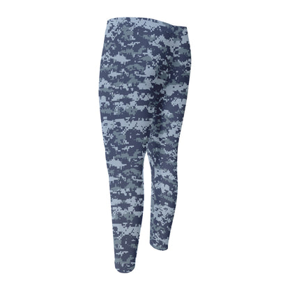 Navy Digital Camo Pattern Print Men's Compression Pants