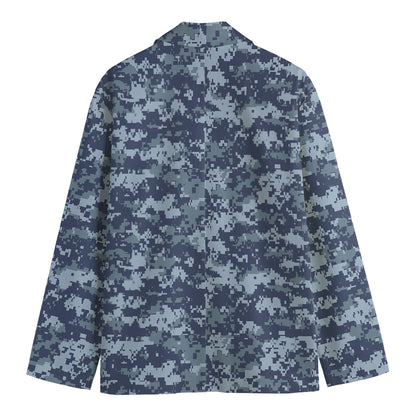 Navy Digital Camo Pattern Print Men's Cotton Blazer