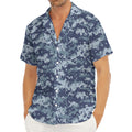 Navy Digital Camo Pattern Print Men's Deep V-Neck Shirt