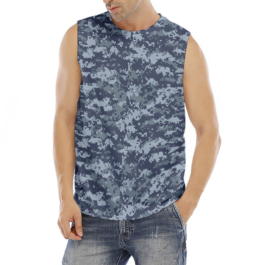 Navy Digital Camo Pattern Print Men's Fitness Tank Top