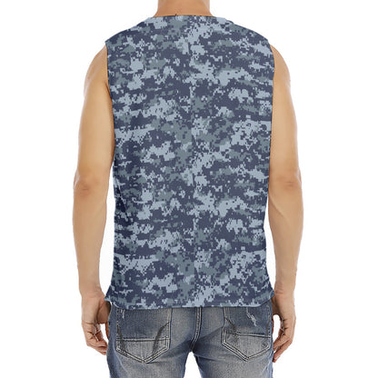 Navy Digital Camo Pattern Print Men's Fitness Tank Top