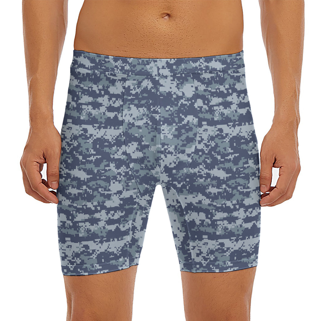 Navy Digital Camo Pattern Print Men's Long Boxer Briefs