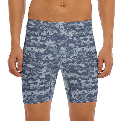 Navy Digital Camo Pattern Print Men's Long Boxer Briefs