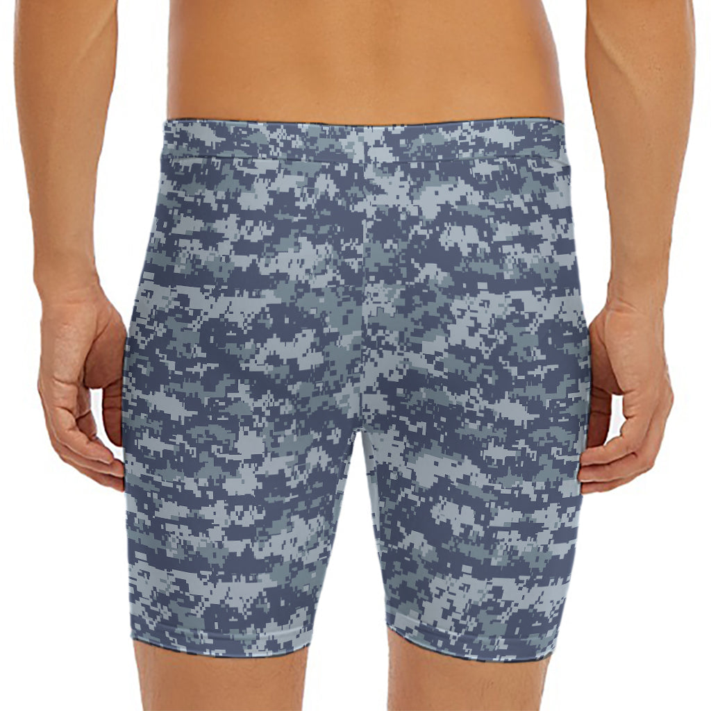 Navy Digital Camo Pattern Print Men's Long Boxer Briefs