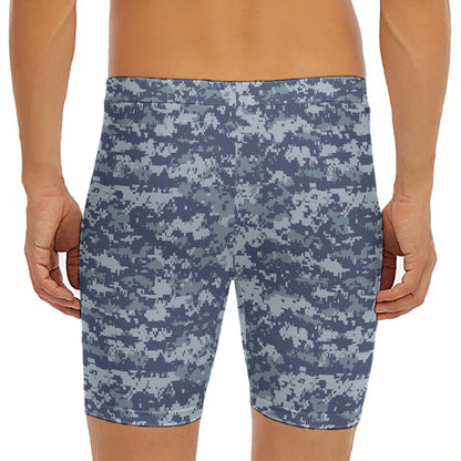Navy Digital Camo Pattern Print Men's Long Boxer Briefs