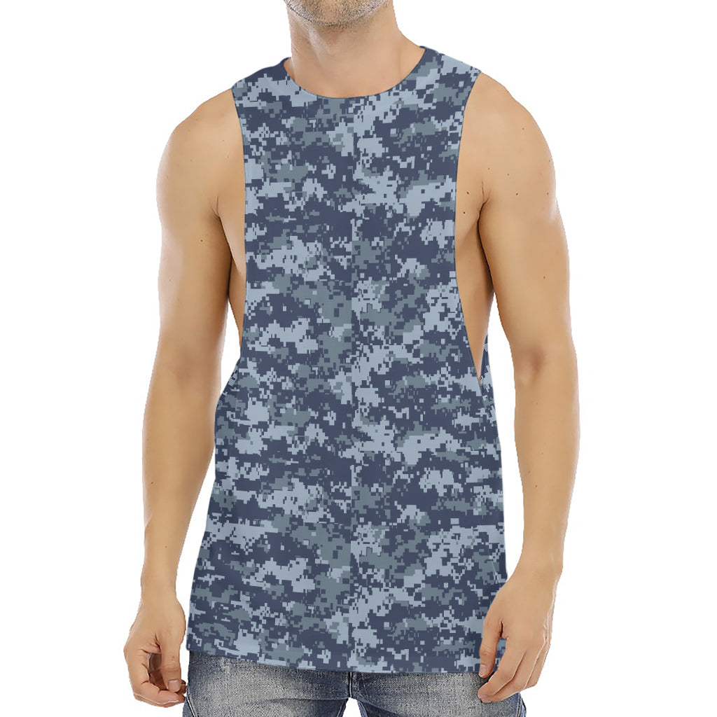 Navy Digital Camo Pattern Print Men's Muscle Tank Top
