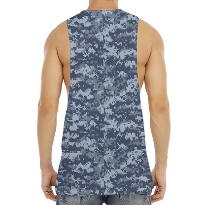Navy Digital Camo Pattern Print Men's Muscle Tank Top