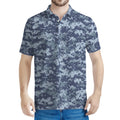 Navy Digital Camo Pattern Print Men's Polo Shirt