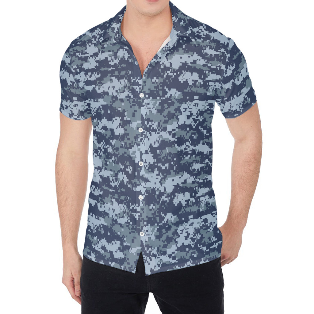Navy Digital Camo Pattern Print Men's Shirt