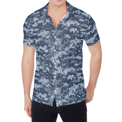 Navy Digital Camo Pattern Print Men's Shirt