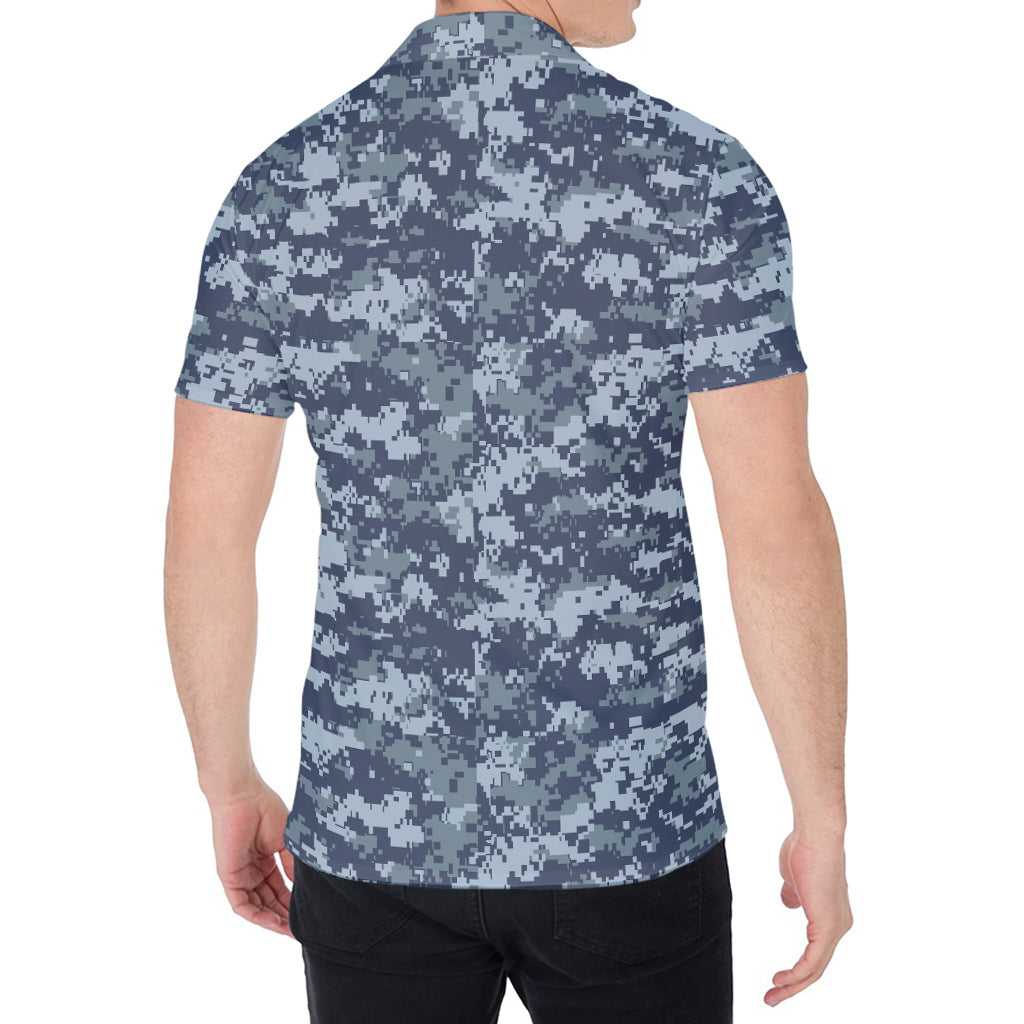 Navy Digital Camo Pattern Print Men's Shirt