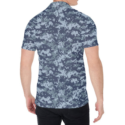 Navy Digital Camo Pattern Print Men's Shirt