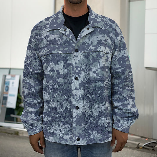 Navy Digital Camo Pattern Print Men's Shirt Jacket