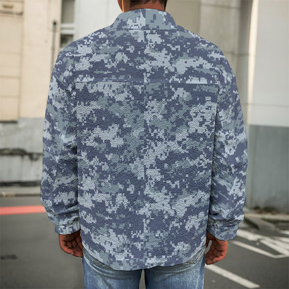 Navy Digital Camo Pattern Print Men's Shirt Jacket