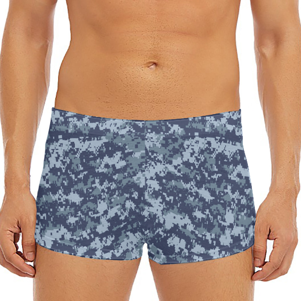 Navy Digital Camo Pattern Print Men's Short Boxer Briefs