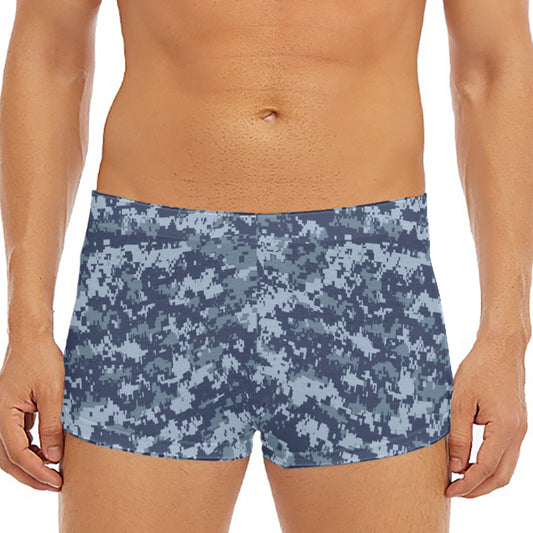 Navy Digital Camo Pattern Print Men's Short Boxer Briefs