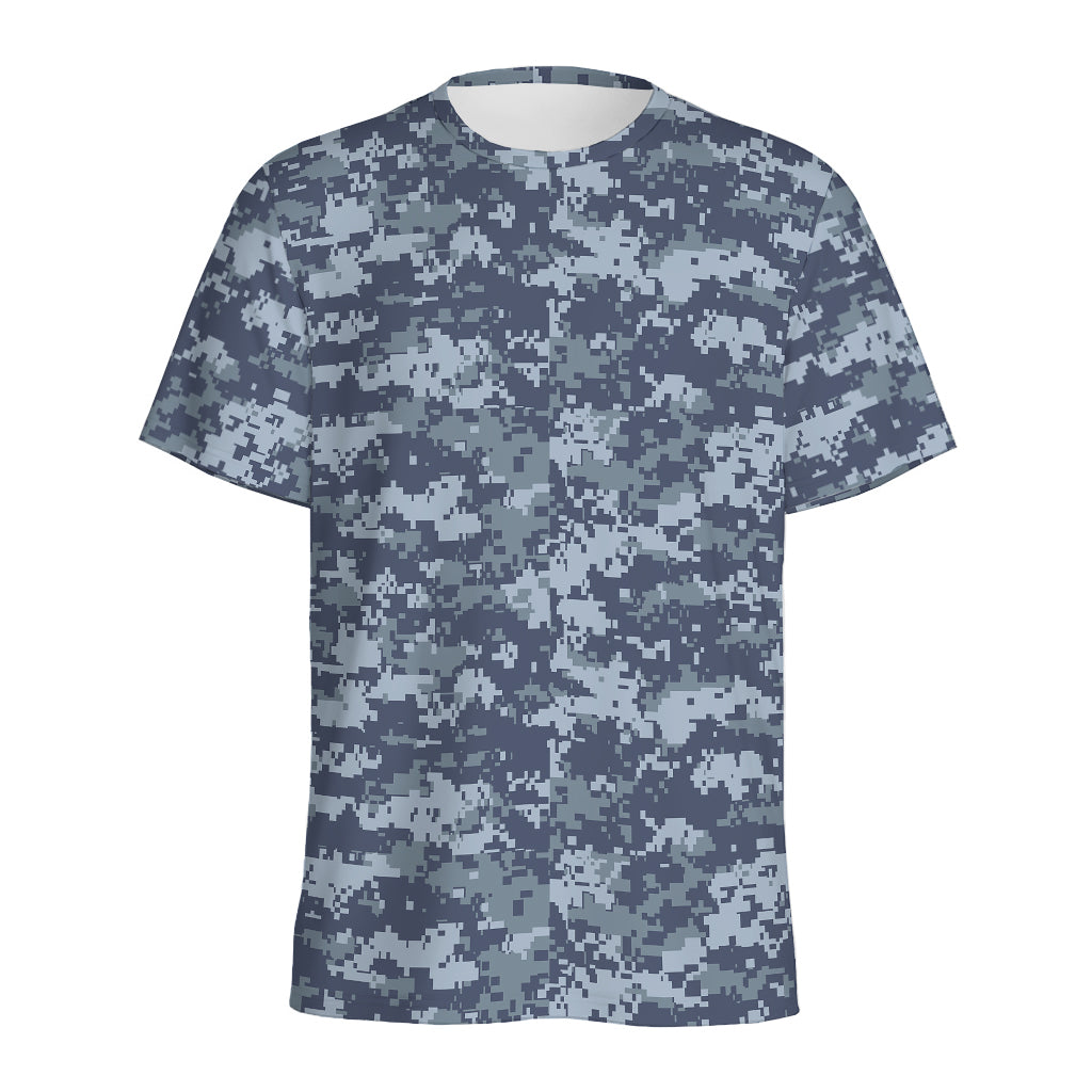 Navy Digital Camo Pattern Print Men's Sports T-Shirt
