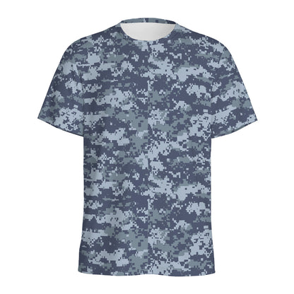Navy Digital Camo Pattern Print Men's Sports T-Shirt