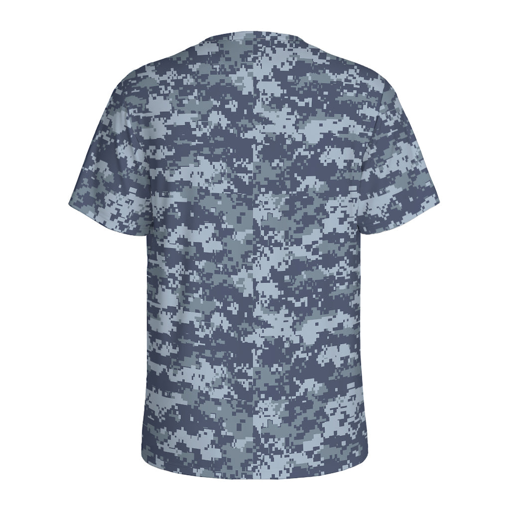 Navy Digital Camo Pattern Print Men's Sports T-Shirt