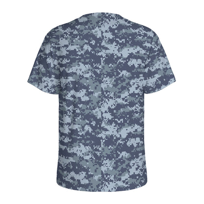 Navy Digital Camo Pattern Print Men's Sports T-Shirt