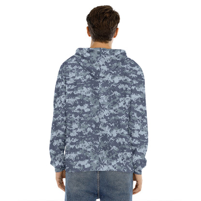 Navy Digital Camo Pattern Print Men's Velvet Pullover Hoodie