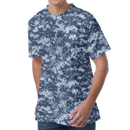 Navy Digital Camo Pattern Print Men's Velvet T-Shirt