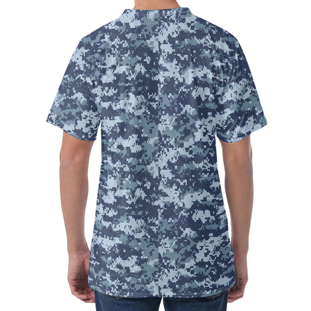 Navy Digital Camo Pattern Print Men's Velvet T-Shirt