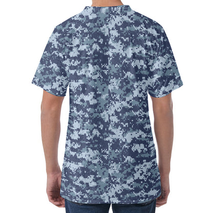 Navy Digital Camo Pattern Print Men's Velvet T-Shirt