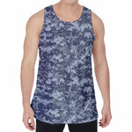 Navy Digital Camo Pattern Print Men's Velvet Tank Top