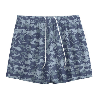 Navy Digital Camo Pattern Print Mesh Shorts