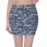 Navy Digital Camo Pattern Print Pencil Mini Skirt