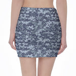 Navy Digital Camo Pattern Print Pencil Mini Skirt
