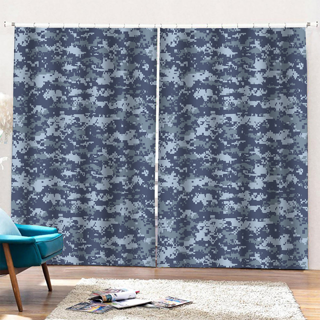 Navy Digital Camo Pattern Print Pencil Pleat Curtains