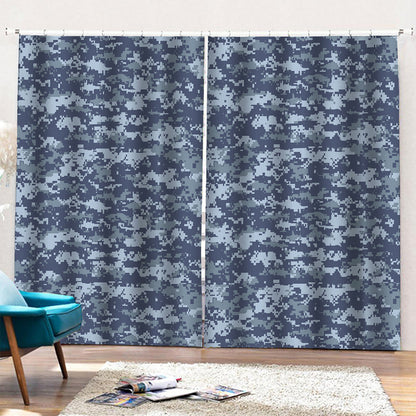 Navy Digital Camo Pattern Print Pencil Pleat Curtains