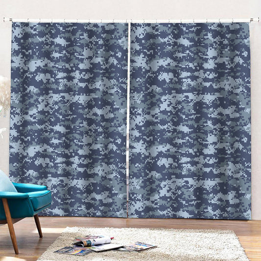Navy Digital Camo Pattern Print Pencil Pleat Curtains