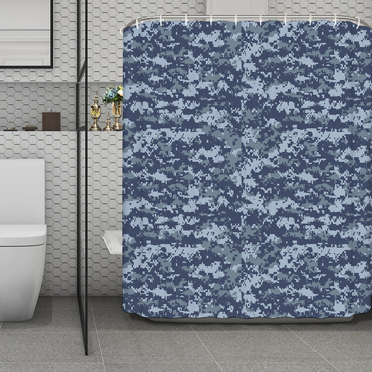 Navy Digital Camo Pattern Print Polyester Shower Curtain